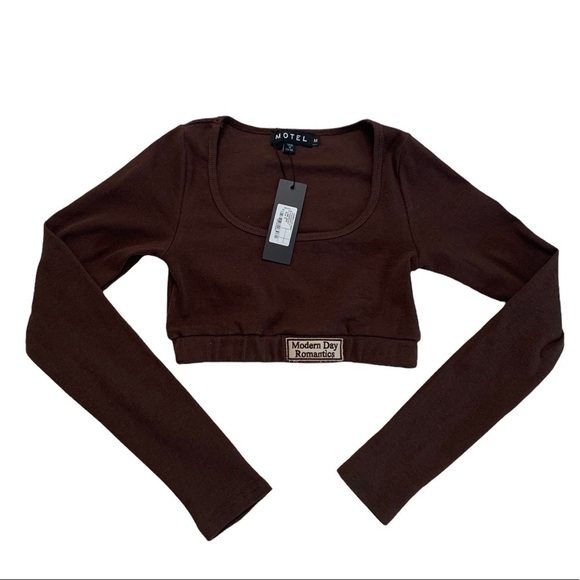 MOTEL ESMERA TOP DEEP MAHOGANY MODERN DAY LONG SLEEVE CROP TOP SIZE M - Picture 6 of 16